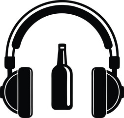 Headphone with wire bottle vector icon.