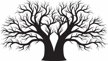 Obraz premium Striking silhouette of a bare ancient tree with intricate branching patterns, symbolizing nature's resilience and growth