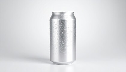 Silver Aluminum Can with Condensation Droplets
