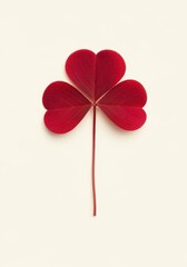 Single Red Clover Leaf on Cream