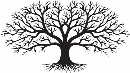 Striking black silhouette of a bare tree with intricate branches and roots, symbolizing life and nature