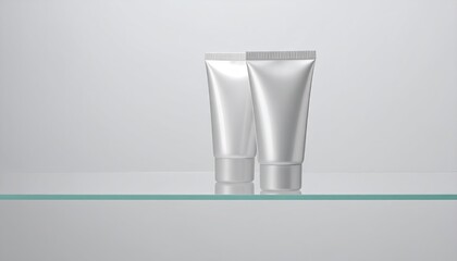 Silver Aluminum Tubes Mockup on Glass Shelf
