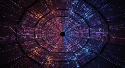 Fototapeta premium Futuristic tunnel with digital circuitry