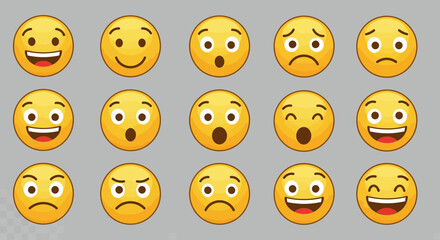 Set of yellow emoji with different expressions creating a communication set