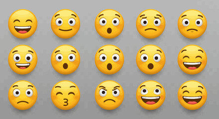 Diverse array of expressive emoji faces conveying a spectrum of emotions and feelings