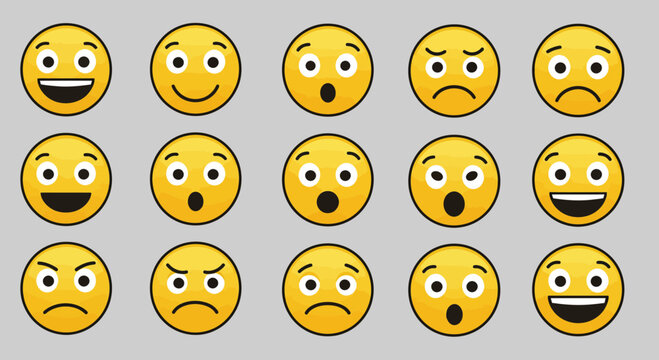 Collection of diverse emoji faces expressing a range of human emotions
