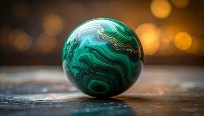 Green marble sphere on dark surface