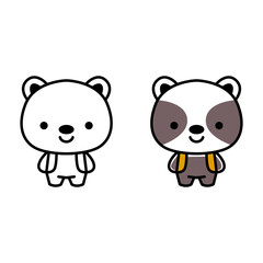 Illustration of a cute bear character wearing a backpack. Color and outline