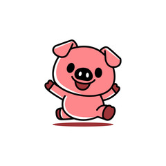 Cute Cartoon Pig Vector Illustration Running and Happy