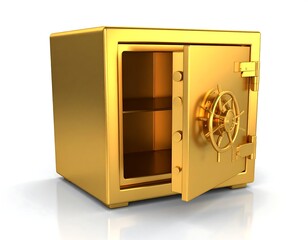 Gold safe, open,  isolated on white