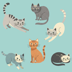 set of funny cartoon cats