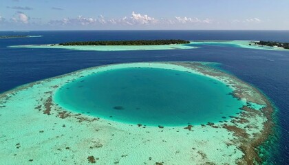 Aerial View of a Turquoise Atoll Lagoon with Coral Reef
