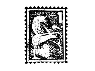Vector Vintage postage stamp featuring a stylized swan with a numeral one.