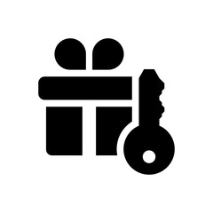 Solid gift icon with a key, symbolizing unlocked rewards, special access, and exclusive offers
