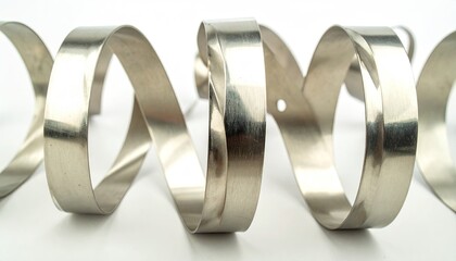 Silver Metallic Ribbon Spiral on White Background