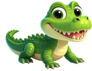  Cute Cartoon Crocodile Crawling with Big Eyes and Smile