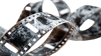 Aged Film Reel with Dust and Scratches on Transparent Background