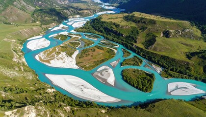 Aerial View of Braided Teal River Delta