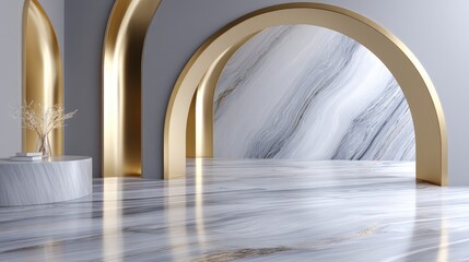Elegant Marble Flooring Featuring Gold Brushed Arch Design