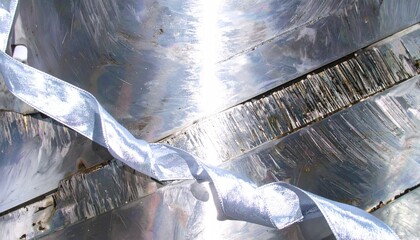 Silver Ribbon on Brushed Aluminum Surface