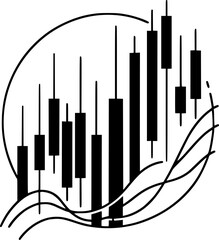 Obraz premium Minimalist black and white vector of stock market candlestick chart, simple line art financial trading symbol for investment and analysis