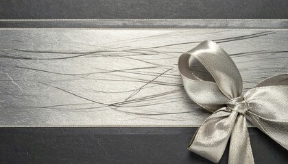 Silver Ribbon Bow on Brushed Metal Background