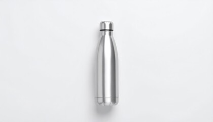 Silver Stainless Steel Water Bottle Mockup on White Background