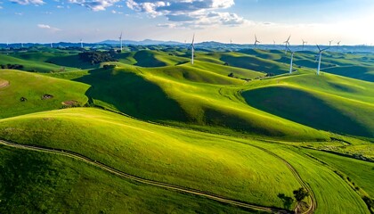 Rolling hills and wind turbines