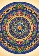 Fototapeta premium Intricate circular ornament with vibrant floral and paisley details