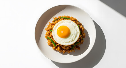 Fried Rice with Egg and Green Bean on Plate