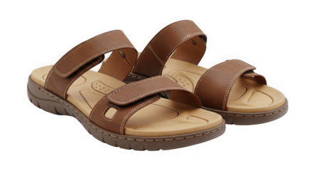 Comfortable brown and tan women's sandals with adjustable straps perfect for summer and everyday wear transparent background