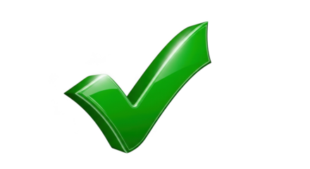 Glossy green check mark symbol for approval success confirmation and positive choices