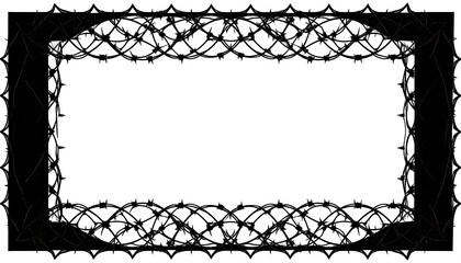 Black barbed wire frame on white
