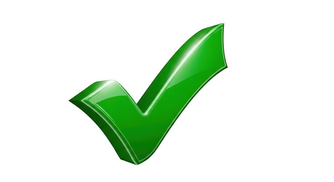 Glossy green check mark symbol for approval success confirmation and positive choices - Powered by Adobe