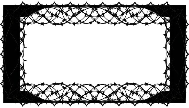 Black barbed wire frame on white
