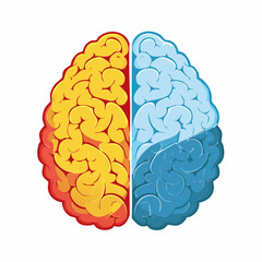 Surreal vector design of a brain split into two sides: one chaotic and stormy, the other calm and bright, symbolic contrast