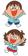 元気 幼稚園児 男の子 女の子 イラスト/Illustration of cheerful boys and girls kindergarteners