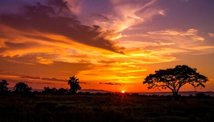 Obraz premium Dramatic sunset over savanna