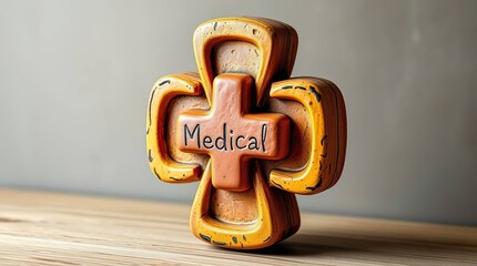 Wooden Medical Cross Symbol.