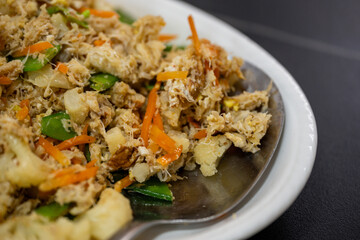 Delicious Stir-Fried Crab Meat with Vegetables and Rice