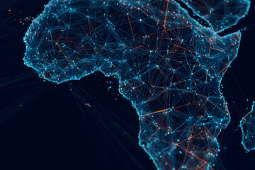 africa network map with connected server nodes and adark theme background - Geerative AI