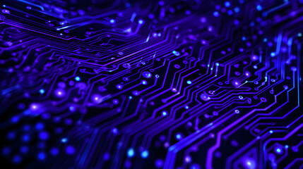 Futuristic blue and purple technology background wit abstract circuit board paterns, ideal for high-techthemes, innovation concept, and modern digital desigs
