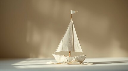 Wooden Sailboat with Beige Background.