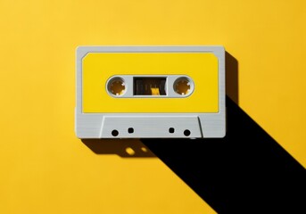 Fototapeta premium Minimal yellow audio cassette on bright surface