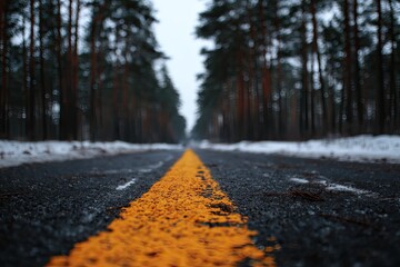 Winter road through a pine forest