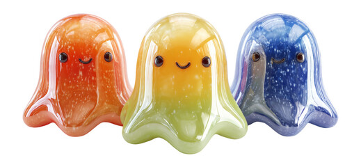Colorful Glass Jelly Figures with Happy Expressions and Unique Shapes