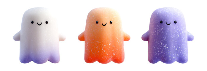 Cute Cartoon Ghost Characters with Vibrant Colors and Smiles