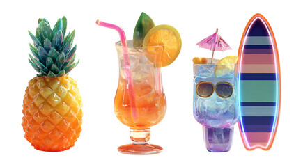 Refreshing Tropical Drinks and Pineapple with Surfboard Design