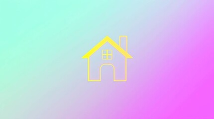 Yellow House Icon with Pastel Background.
