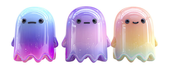 Cute and Colorful Cartoon Ghost Characters with Pastel Colors